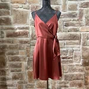 Express- Henna Satin Fit and Flare Dress, Size L